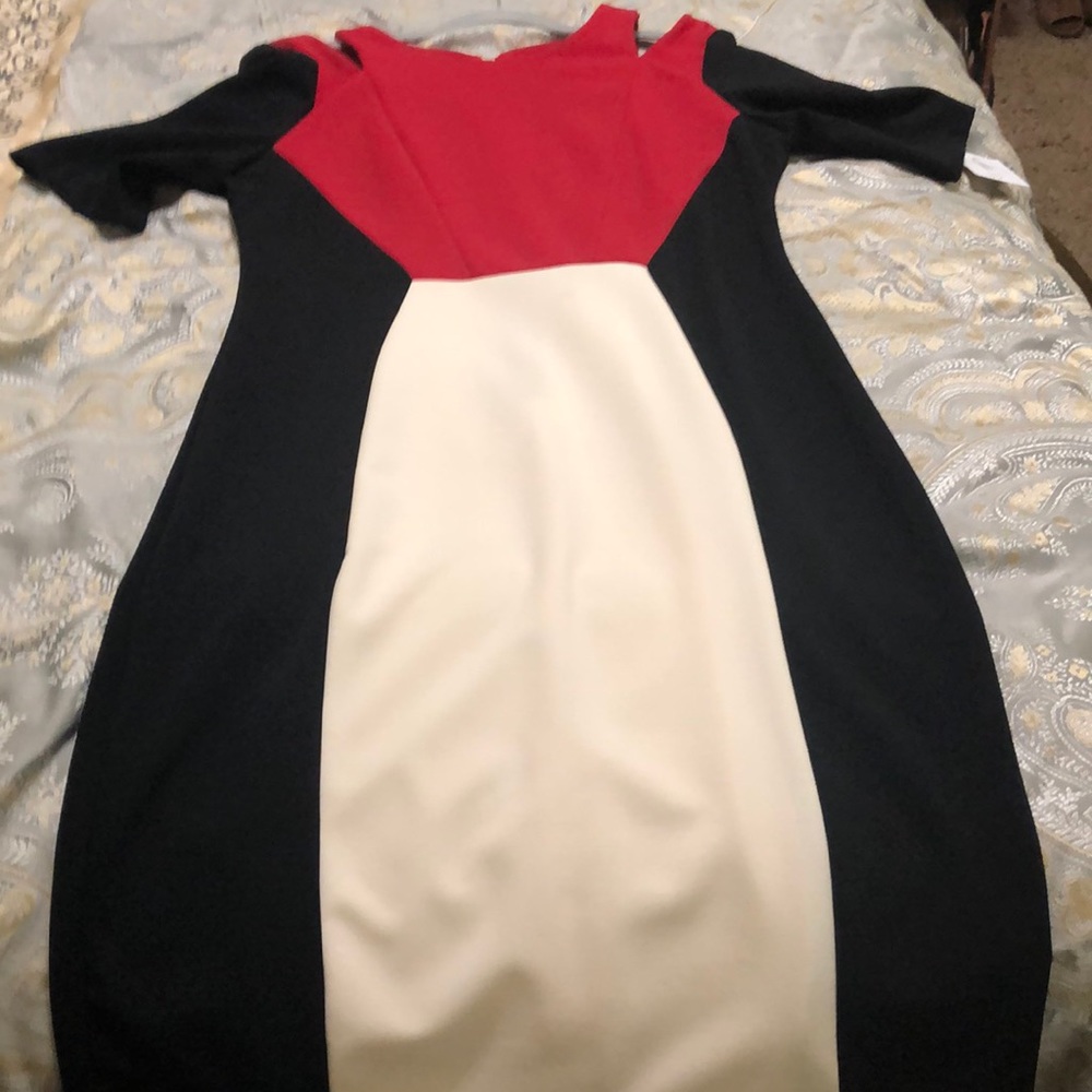 Fun off the shoulder block color dress